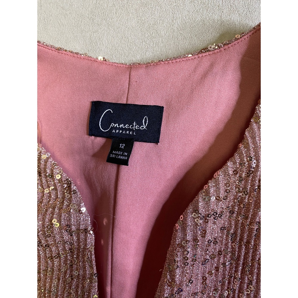 Connected Apparel Rose Gold Sequin Sheath Dress Cap Sleeve V-Neck Midi Size 12 - Picture 4 of 10